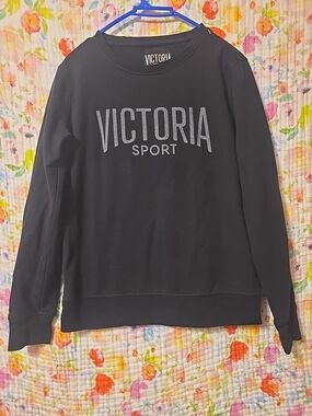 Victoria's Secret Sport Black Crew Sweatshirt with Grey Logo